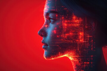 3D rendering of a woman’s head side view featuring digital neural patterns