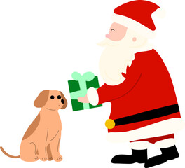 Santa Claus Giving Gift to Dog