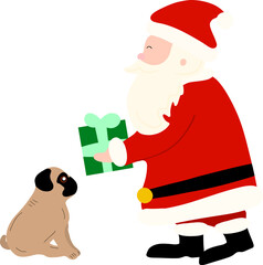 Santa Claus Giving Gift to Dog