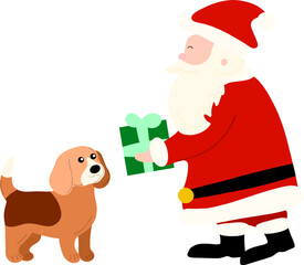 Santa Claus Giving Gift to Dog