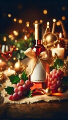 Festive Champagne Wine Bottles with Note - Elegant Holiday Scene