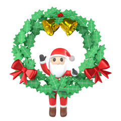 3D Christmas Wreaths with Festive Decorations and Santa Claus – Transparent Background