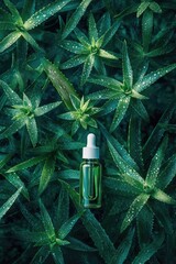 Aloe essential oil in a bottle. Selective focus.