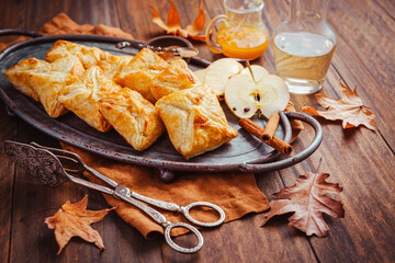 Homemade flaky pastry filled with apple mousse and cinnamon
