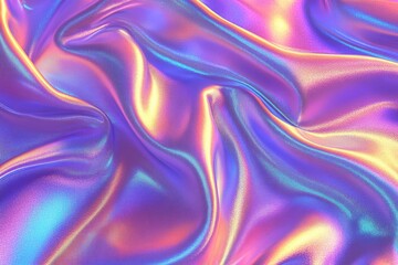 Obraz premium Abstract iridescent fabric with flowing, wavy texture and holographic pastel colors.