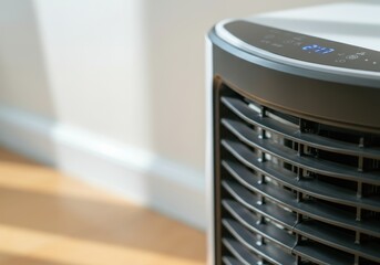 Modern portable air conditioner cooling a home interior on a sunny day
