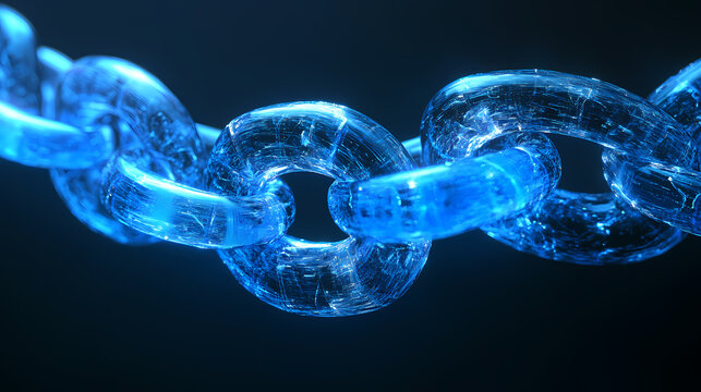 3d render abstract digital chain concept - blue glowing connection. beautiful simple ai generated image in unique. Whirlpool. Illustration