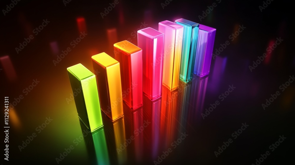Poster colorful bar graph design with reflections for data visualization