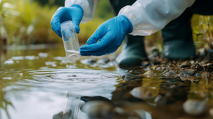 Close up of scientist hands taking water sample in test tube generated.AI