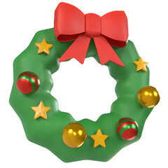 3D Christmas Wreaths with Festive Decorations and Santa Claus – Transparent Background