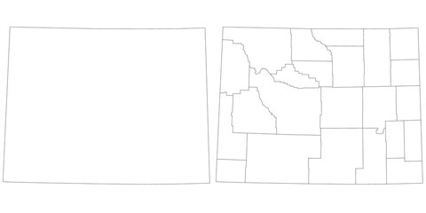 Wyoming administrative map, Wyoming outline and counties state map set - illustration version