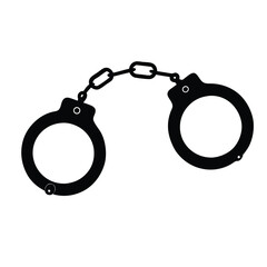 a minimalist vector silhouette illustration of black handcuffs on a white background