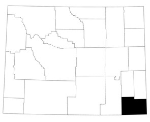 Map of Laramie County in Wyoming state on white background. single County map highlighted by black colour on Wyoming map. UNITED STATES, US