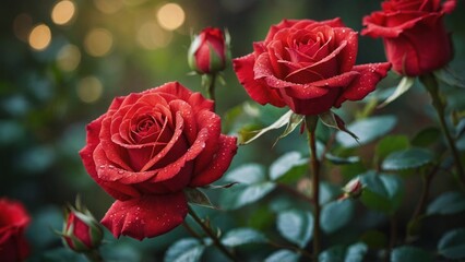 Naklejka premium Red roses with bokeh background
