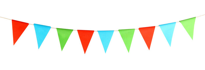 Obraz premium Colorful party flags isolated on white. Festive decor