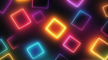 Neon abstract shapes illuminate the background