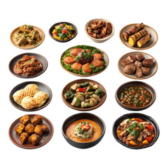 collection of Indian cuisine isolated on transparent background, Set of