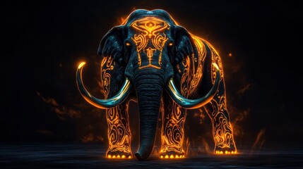 Fiery Elephant with Tribal Tattoos
