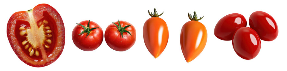 Fresh juicy Tomato isolated on transparent background, Set of