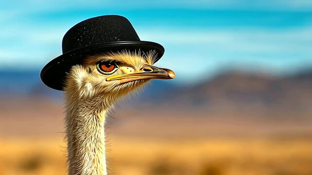 Ostrich in Karoo Desert Wearing Bowler Hat Editorial Photography