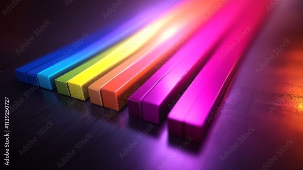 Poster Vibrant Color Bars on Dark Surface Creating Beautiful Light Effect