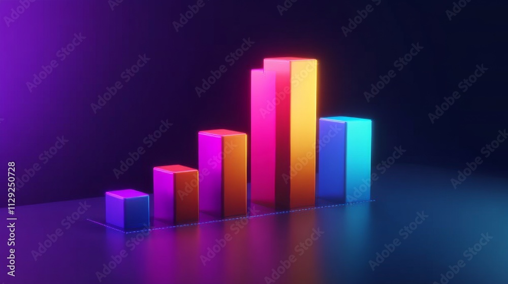 Aufkleber colorful 3d bar graph with neon light effect on dark background