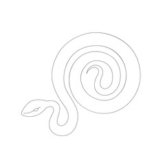 Isolated black outline cartoon snake on white background. Black flat cartoon snake curled up in a ball. Curve lines. Page of coloring book.