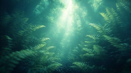 Obraz premium Green and blue neon light creating a striking tropical aesthetic with bold highlights and intricate leaf patterns on a black surface