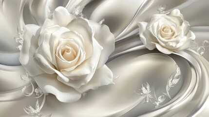 Elegant white roses on a silky background, conveying beauty and sophistication.