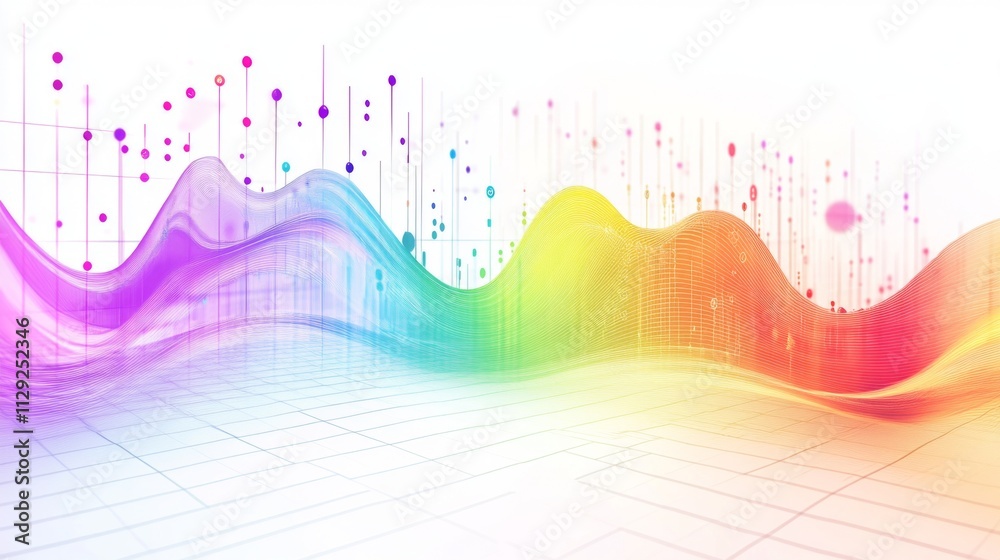 Poster colorful abstract digital wave pattern with dots and graph lines