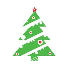The abstract Christmas tree with white and red bulb decorations, crafted in vector illustration style.