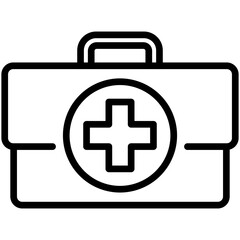 Obraz premium Medical first aid kit line icon. Emergency medical box outline vector sign. Suitcase with cross linear style pictogram. Healthcare symbol, logo illustration. Editable stroke.