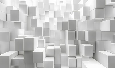 A 3D-effect background with white cubes appearing to shift and rotate