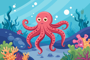 Obraz premium Octopus swimming near a coral reef