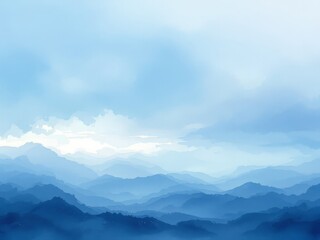 Fototapeta premium Majestic blue mountains rising under a soft cloudy sky at dawn, evoking tranquility and serenity in nature's embrace