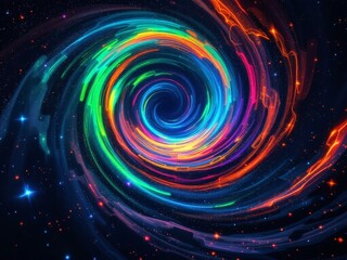 Vivid spiral of cosmic colors swirling through the vast universe, creating a mesmerizing dance of light and energy