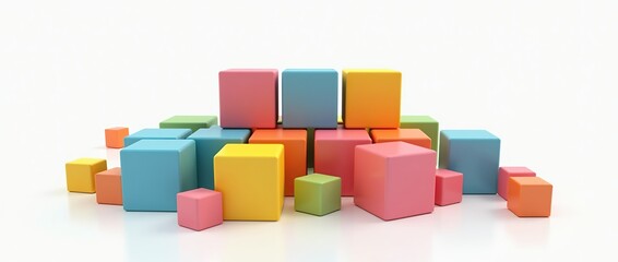 Obraz premium Colorful 3d cubes piled together isolated on white background