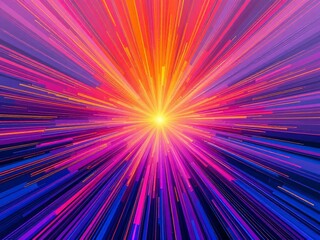 Obraz premium Vibrant explosion of colors radiating light and energy in a cosmic landscape at dusk