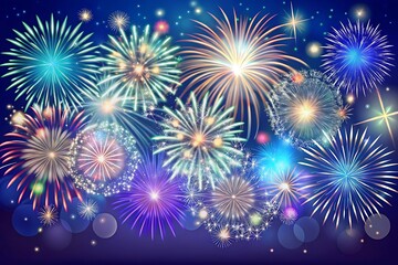 Naklejka premium Fireworks background. New year celebration concept.