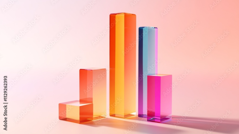 Poster colorful transparent bars representing data and growth in 3d