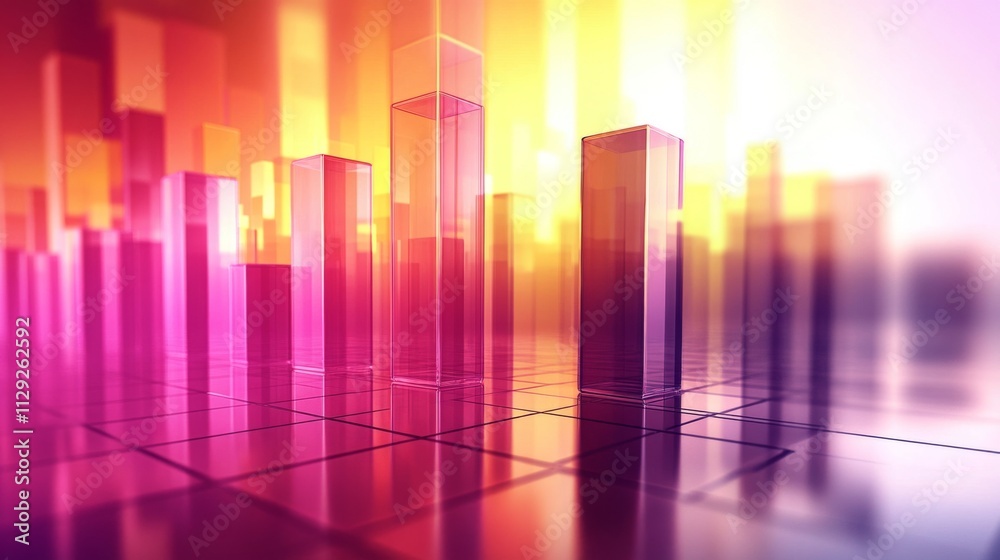 Poster abstract colorful 3d bars with light reflection and gradient background
