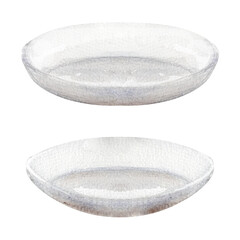 White round empty plate, hand drawn watercolor illustration