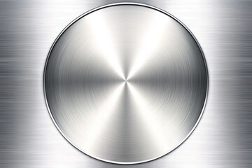 Circular brushed steel plate on metallic background.
