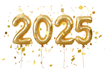 PNG Gold Foil Balloons number 2025 balloons confetti gold.