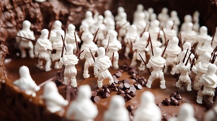 White Chocolate Soldiers on a Chocolate Cake