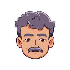 Vector Old Smiling Man Avatar Moustache Cartoon Illustration Isolated