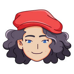 Vector Young Smiling Woman Avatar Beret Cartoon Illustration Isolated