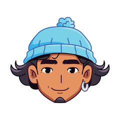 Vector Young Smiling Man Avatar Wool Hat Cartoon Illustration Isolated
