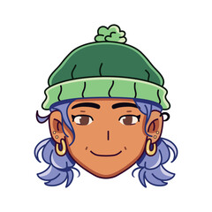 Vector Young Smiling Black Woman Avatar Wool Hat Cartoon Illustration Isolated