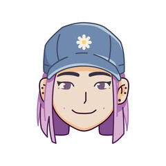 Vector Young Smiling Woman Avatar Cap Cartoon Illustration Isolated